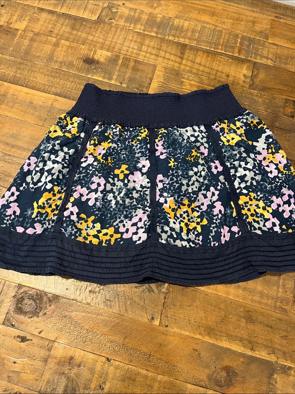 Free People Navy Floral Ruffled Mini Skirt